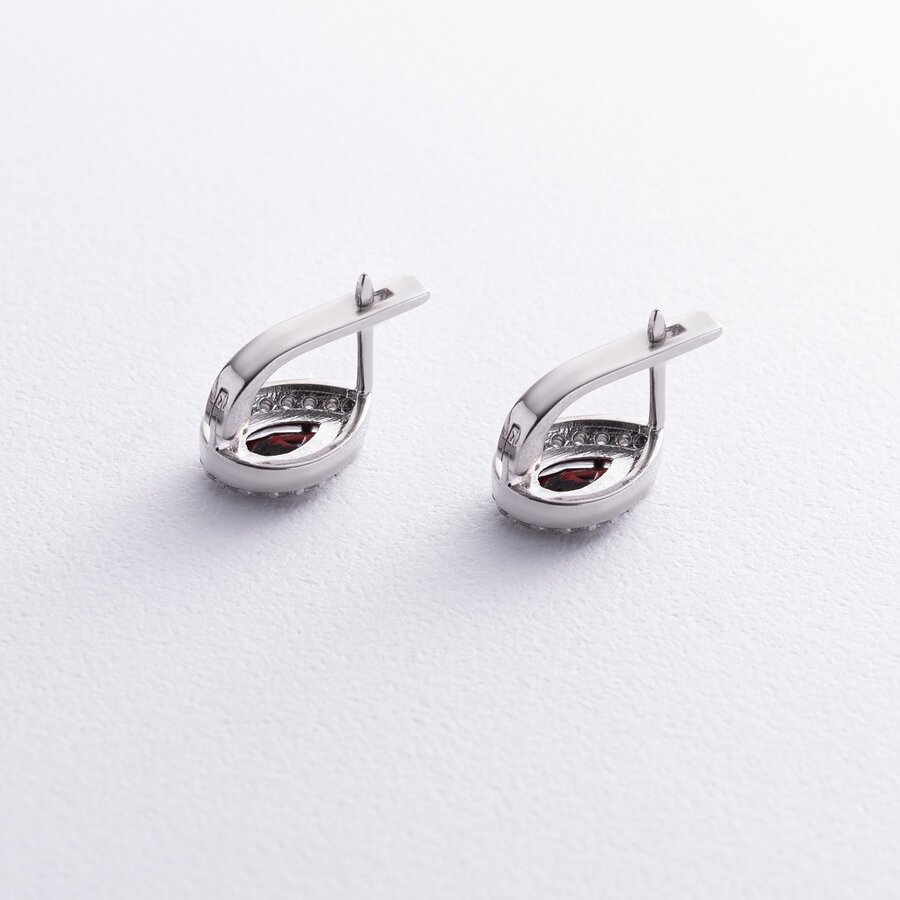 Срібні сережки з піропами і фіанітами GS-02-004-4110