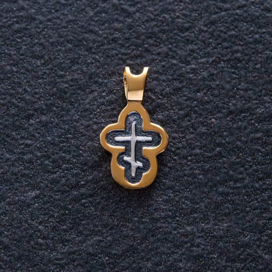 Серебряный крестик православный с позолотой 131768