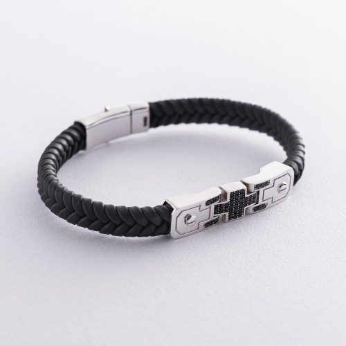 Каучуковый браслет из белого золота (фианиты) б03993