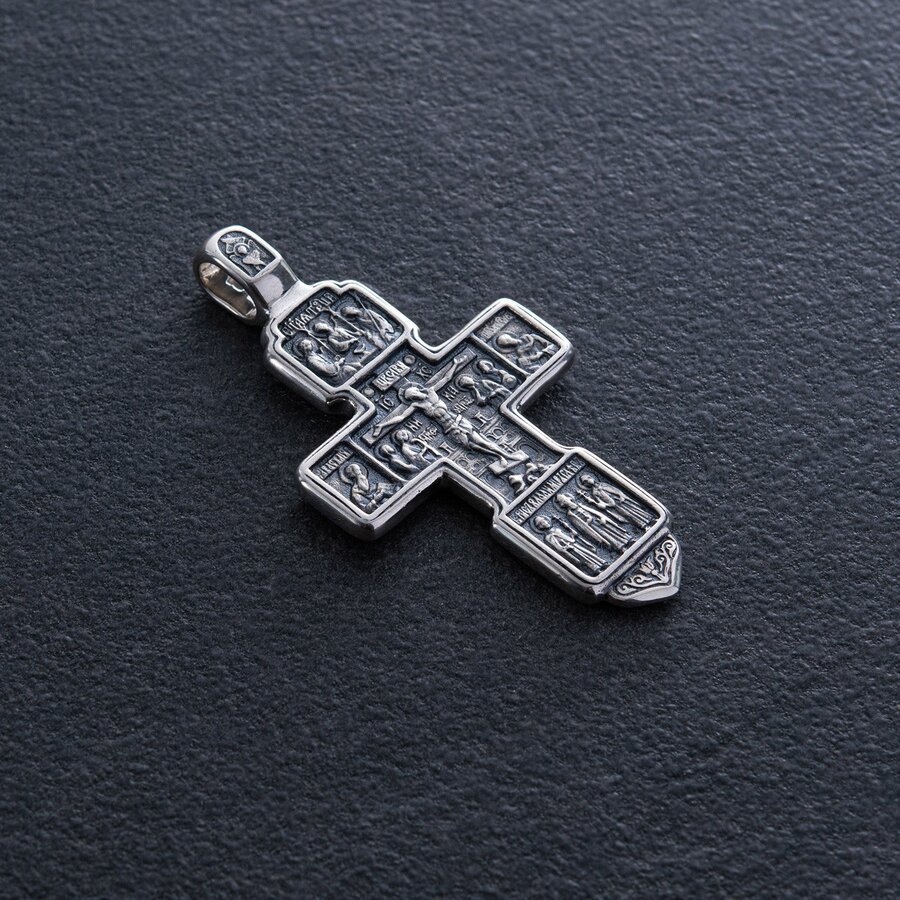 Срібний православний хрест "Розп'яття. Вхід розсудливого розбійника до раю" (чорніння)  13087