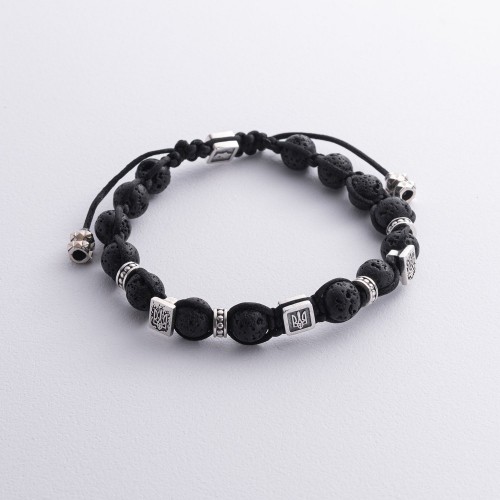 Браслет "Герб України - Тризуб" з вулканічного каменю та срібла 1290