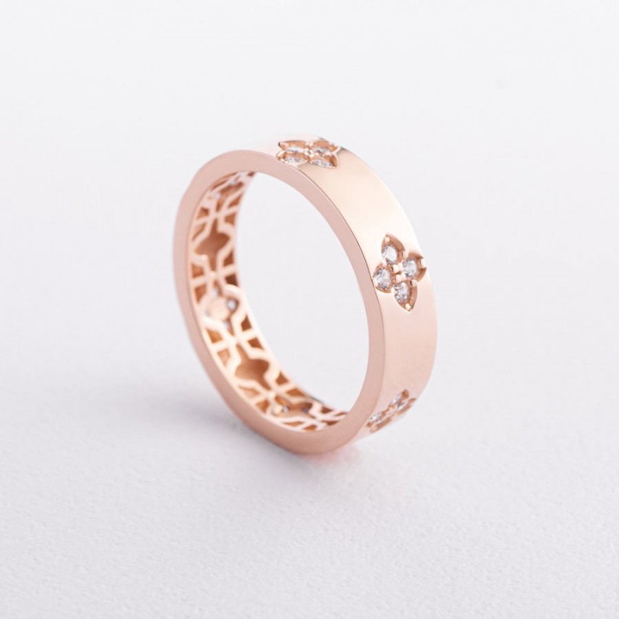 Золотое кольцо "Клевер" с фианитами к08419