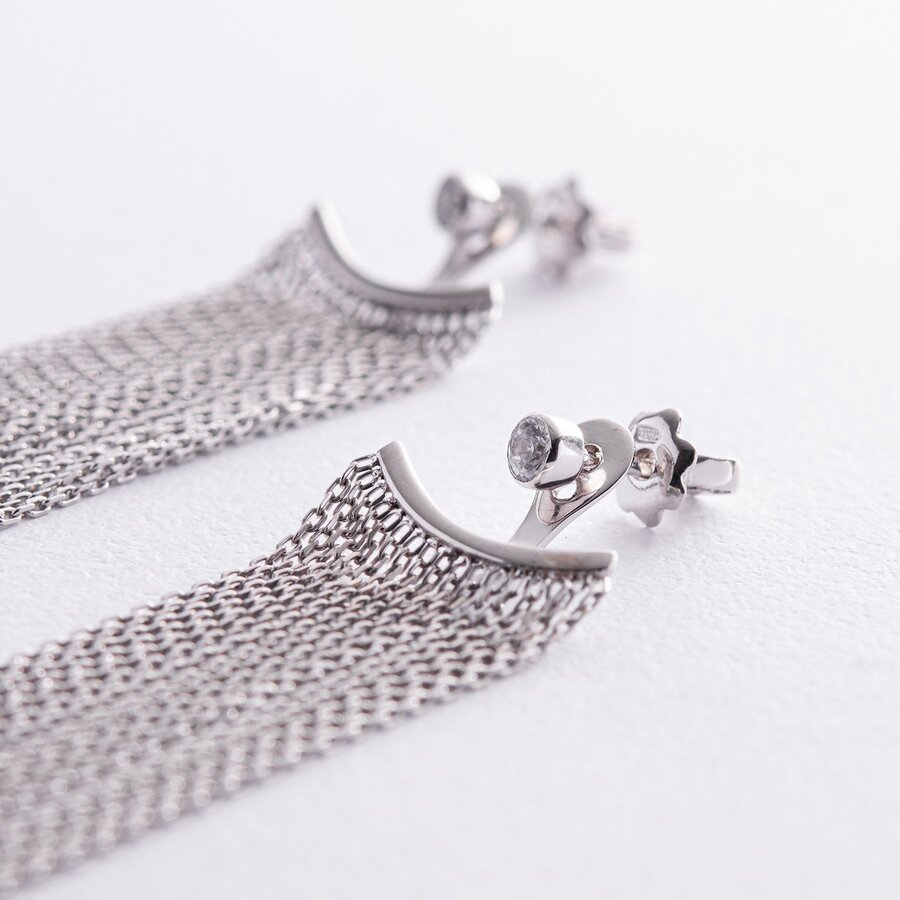 Срібні сережки - джекети "Іветта" з ланцюжками 902-01373