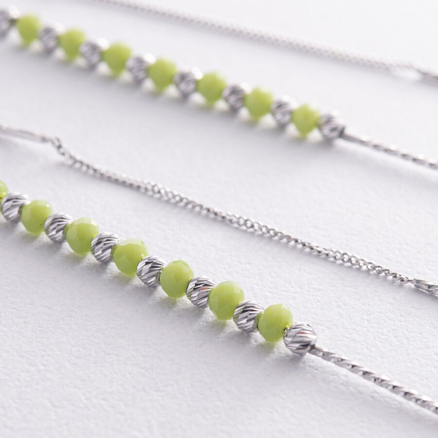 Срібні сережки - протяжки із зеленими каменями 123292