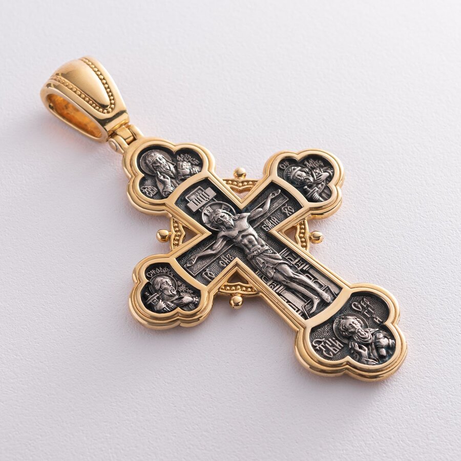 Серебряный крест для священнослужителей "Распятие Христово с предстоящими. Архангел Михаил" 132958b