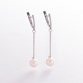 Срібні сережки з перлами на ланцюжку 2333/1р-PWT