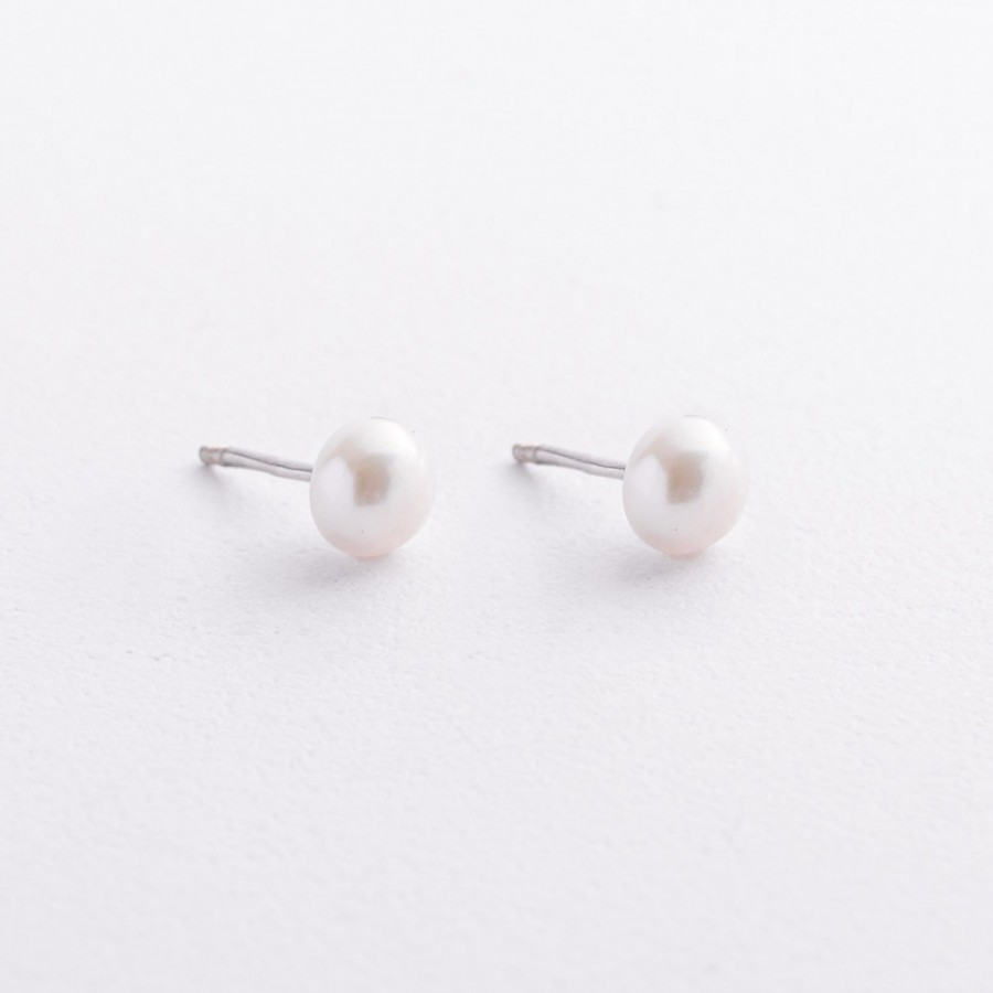 Срібні сережки - пусети з перлами 902-00148