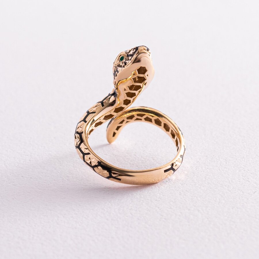 Золотое кольцо "Змея" (эмаль, фианиты) к06950