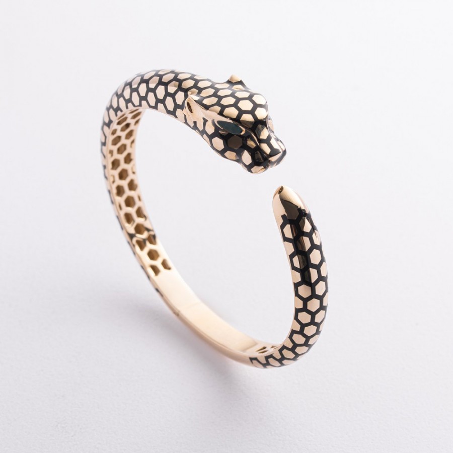 Жорсткий браслет "Пантера" у жовтому золоті (емаль) б05820