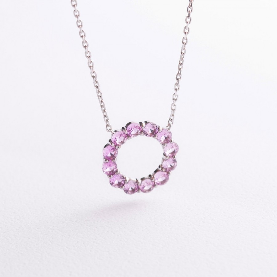 Серебряное колье с розовыми синтетическими сапфирами 8198р-PSPH