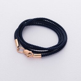 Шелковый синий шнурок с гладкой золотой застежкой (2мм) кол00950
