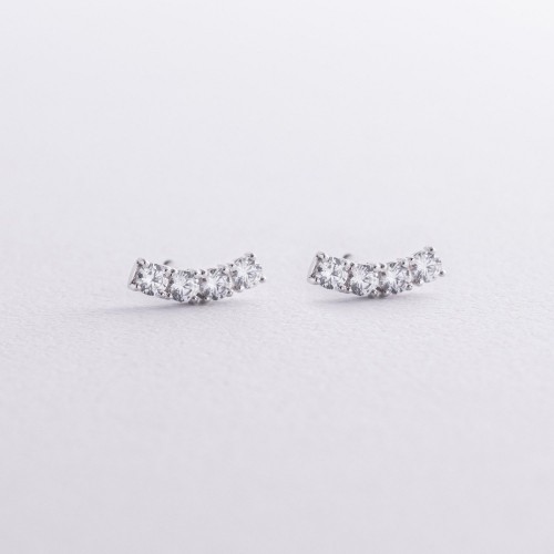 Серьги - пусеты "Lora" с фианитами (белое золото) с09128