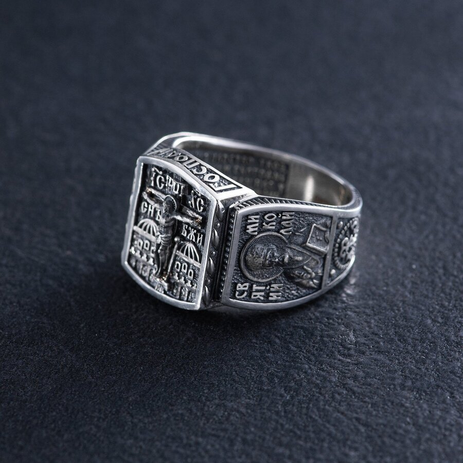 Православное серебряное кольцо с распятием 1140