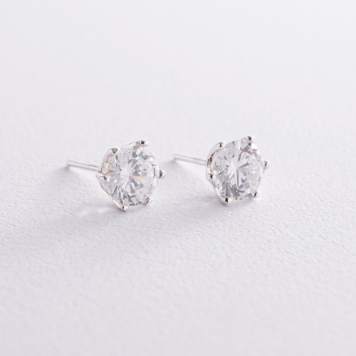 Серебряные серьги - пусеты с фианитами 121622