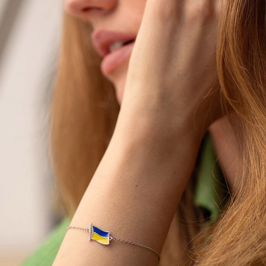 Браслет "Флаг Украины" в серебре (синяя и желтая эмаль) 141716
