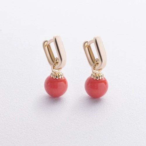 Сережки з коралом (жовте золото) с08548