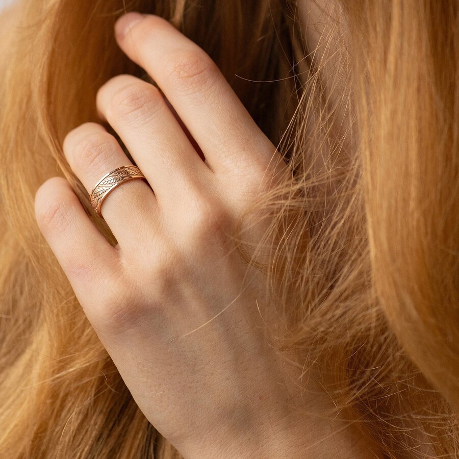 Обручальное кольцо "Колосок" в красном золоте 240591300