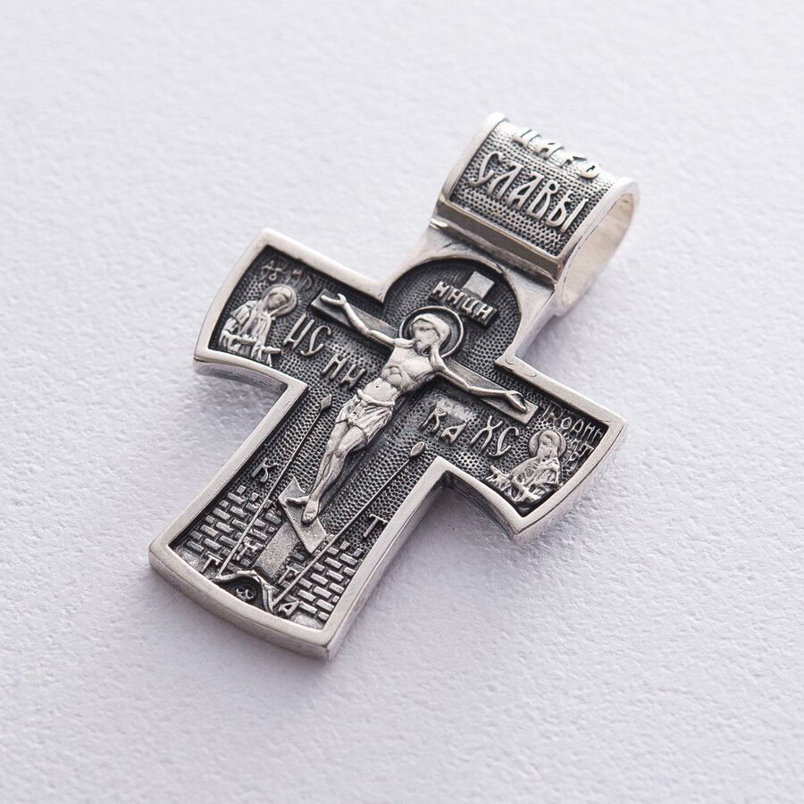 Срібний хрест "Розп'яття Христове. Ангел Хранитель" з чорнінням 132566