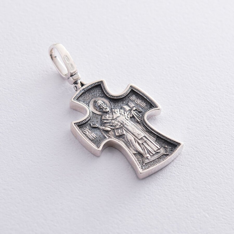 Серебряный православный крест "Распятие Христово. Святитель Николай" 132491