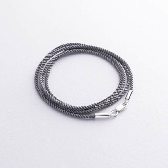 Шовковий сірий шнурок з гладкою срібною застібкою (2 мм) 18495
