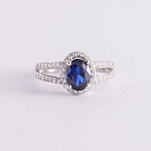 Серебряное кольцо с сапфиром и фианитами 1351/1р-HSPH