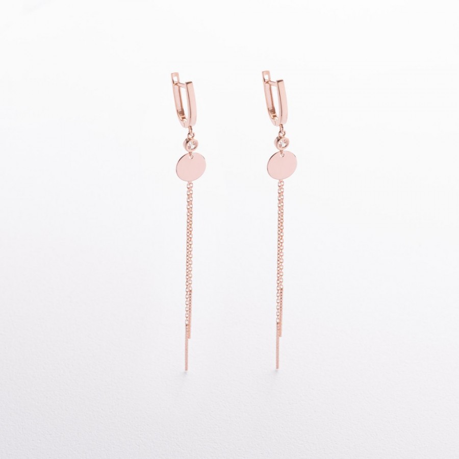 Сережки "Монетки" у червоному золоті (фіаніти) с09665