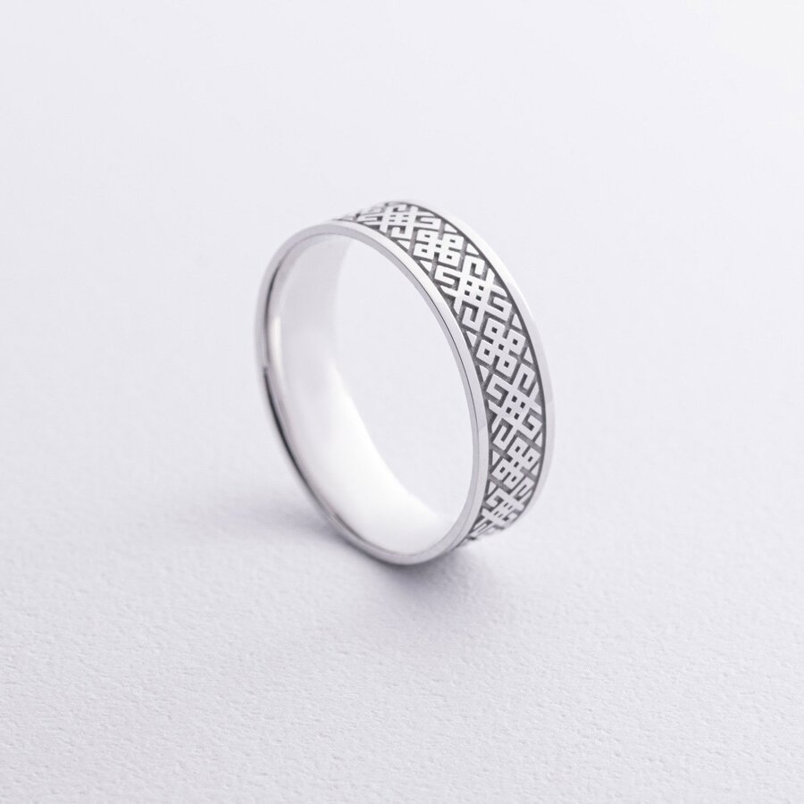 Обручальное кольцо "Вышиванка" в белом золоте 240511100