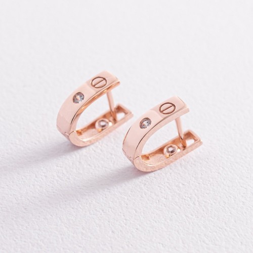 Золоті сережки "Love" з фіанітами с07859