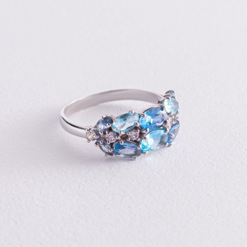 Серебряное кольцо с кварцом и фианитами 1370/1р-QLBQS