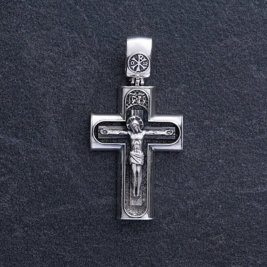 Серебряный крест "Распятие. Спаси и Сохрани" (на укр. языке) кду-21