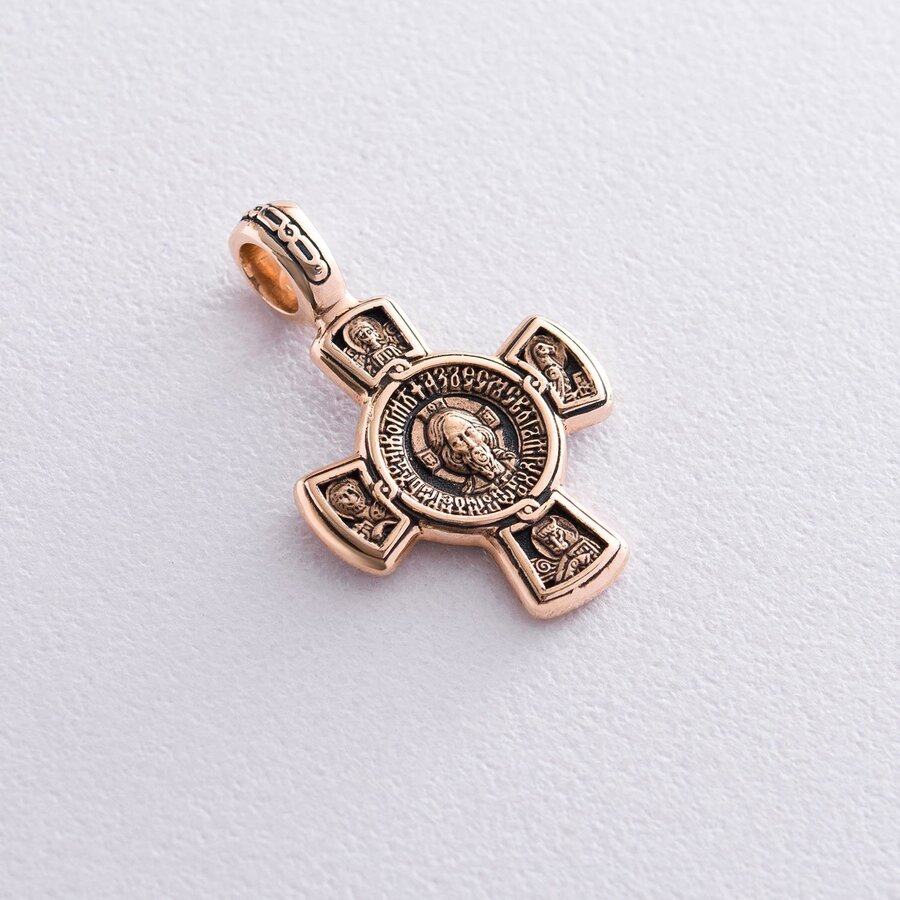 Золотой православный крест с чернением "Спас. Касперовская икона Божией Матери" п02649