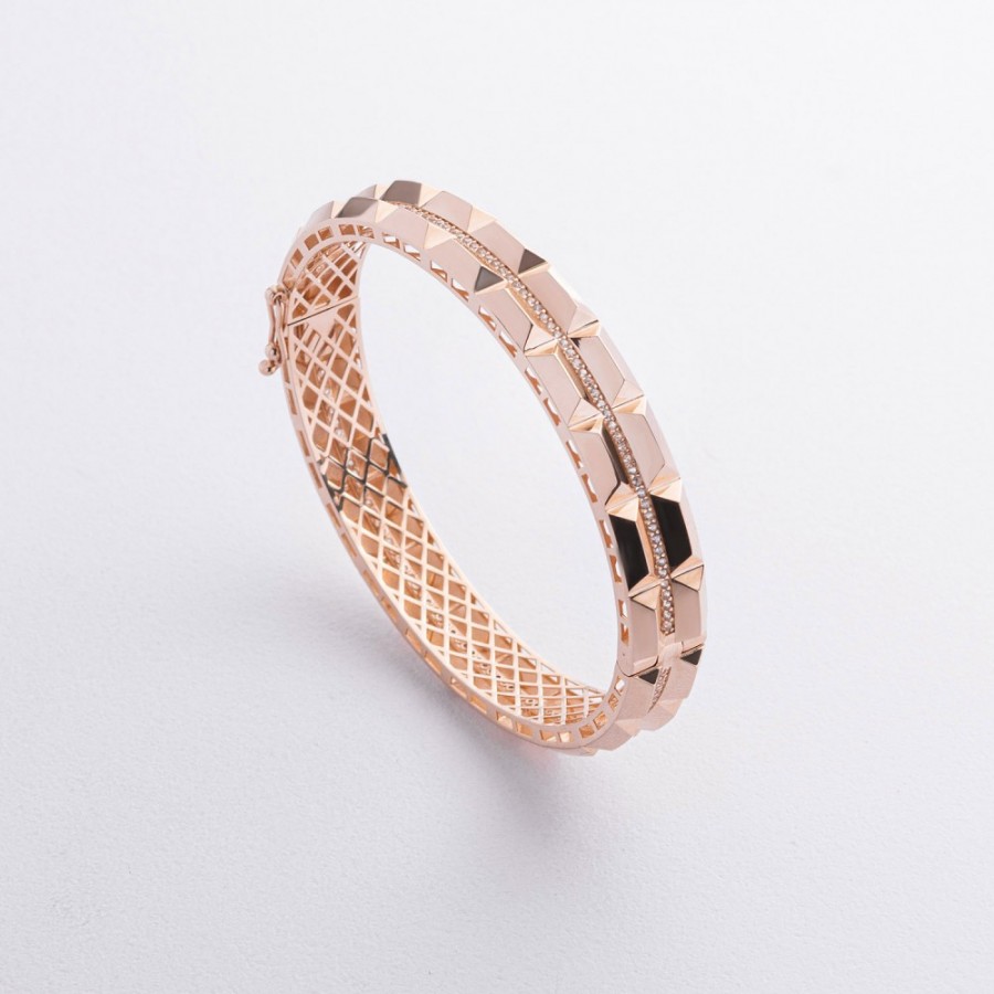Жорсткий браслет "Charlotte" з фіанітами (червоне золото) б05491