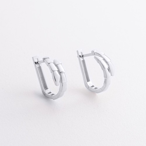 Серьги "Змеи" в белом золоте с09470