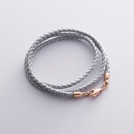 Шелковый серебряный шнурок с гладкой золотой застежкой (3мм) кол00936