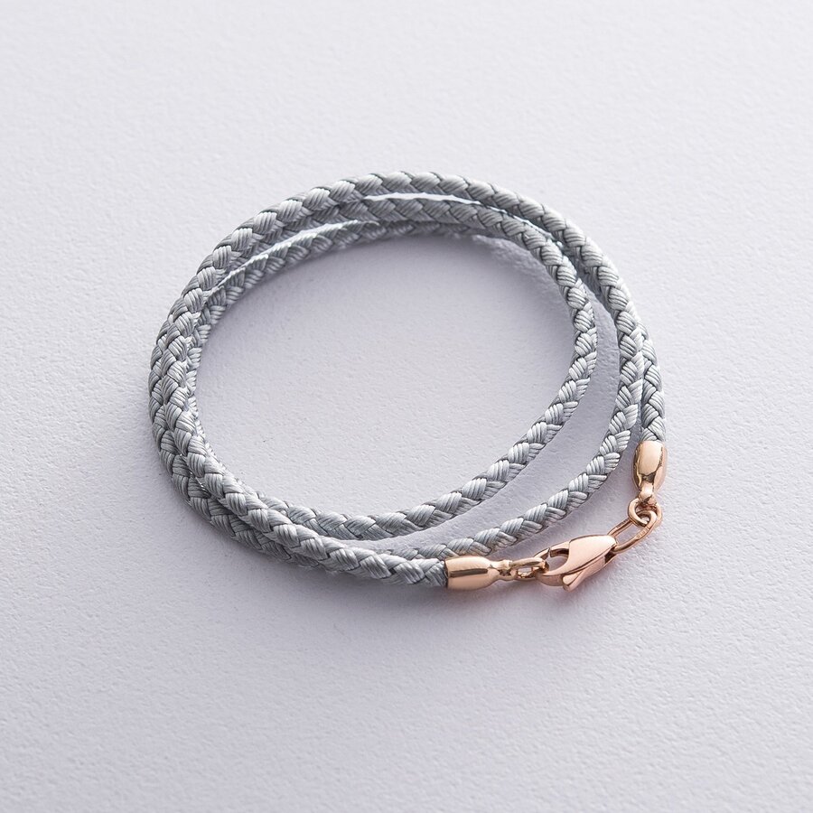 Шелковый серебряный шнурок с гладкой золотой застежкой (3мм) кол00936