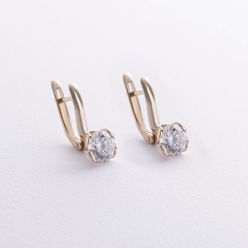 Золоті сережки з сердечками (фіаніти) с08638