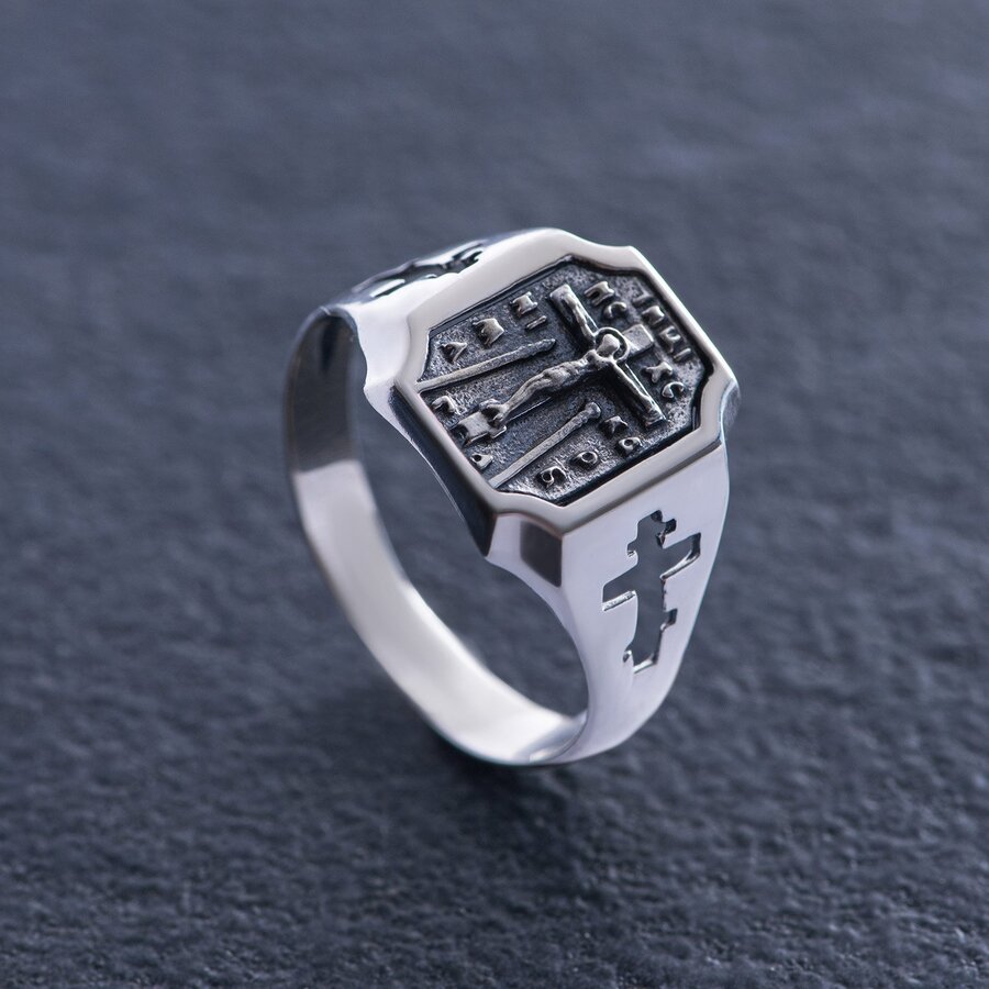 Серебряное религиозное кольцо (чернение) 112201