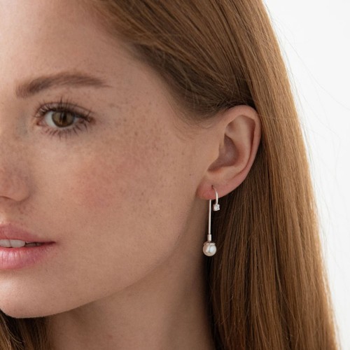 Срібні сережки жіночі (фіаніт, шт. перли) 121310