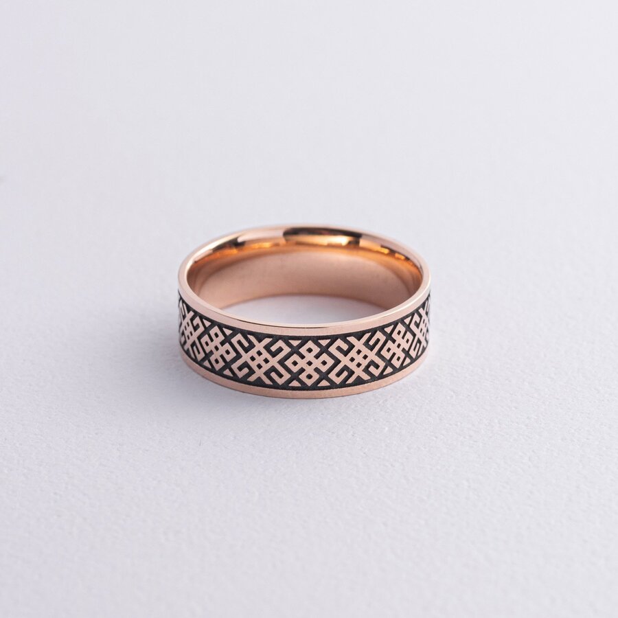 Золотое обручальное кольцо "Вышиванка" с чернением 240531300