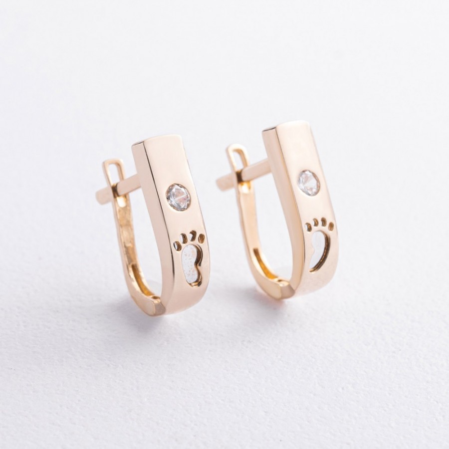 Золотые серьги "Ножки младенца" (фианиты) с08648
