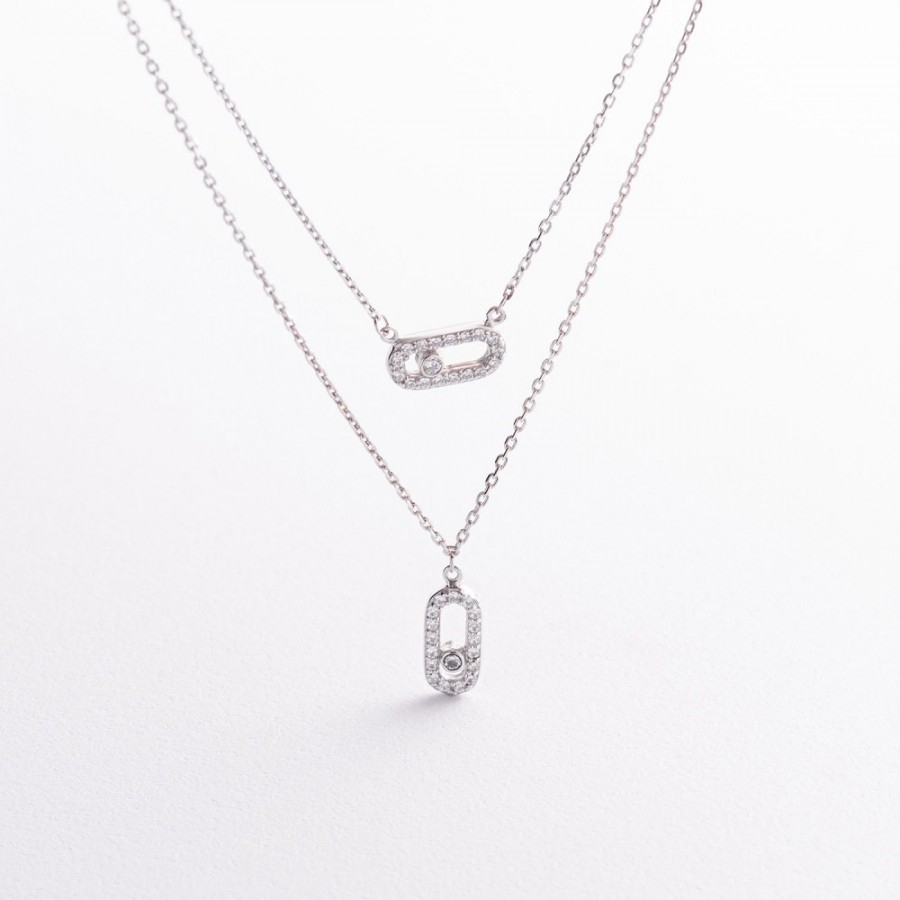 Двойное серебряное колье с фианитами 908-01278