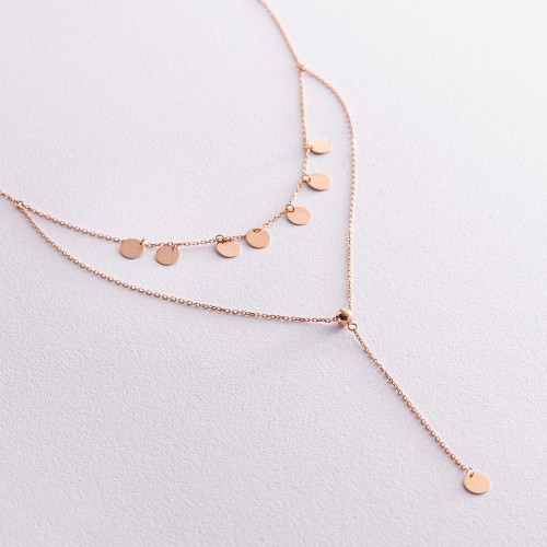 Подвійне кольє - краватка "Монетки" у червоному золоті кол02284