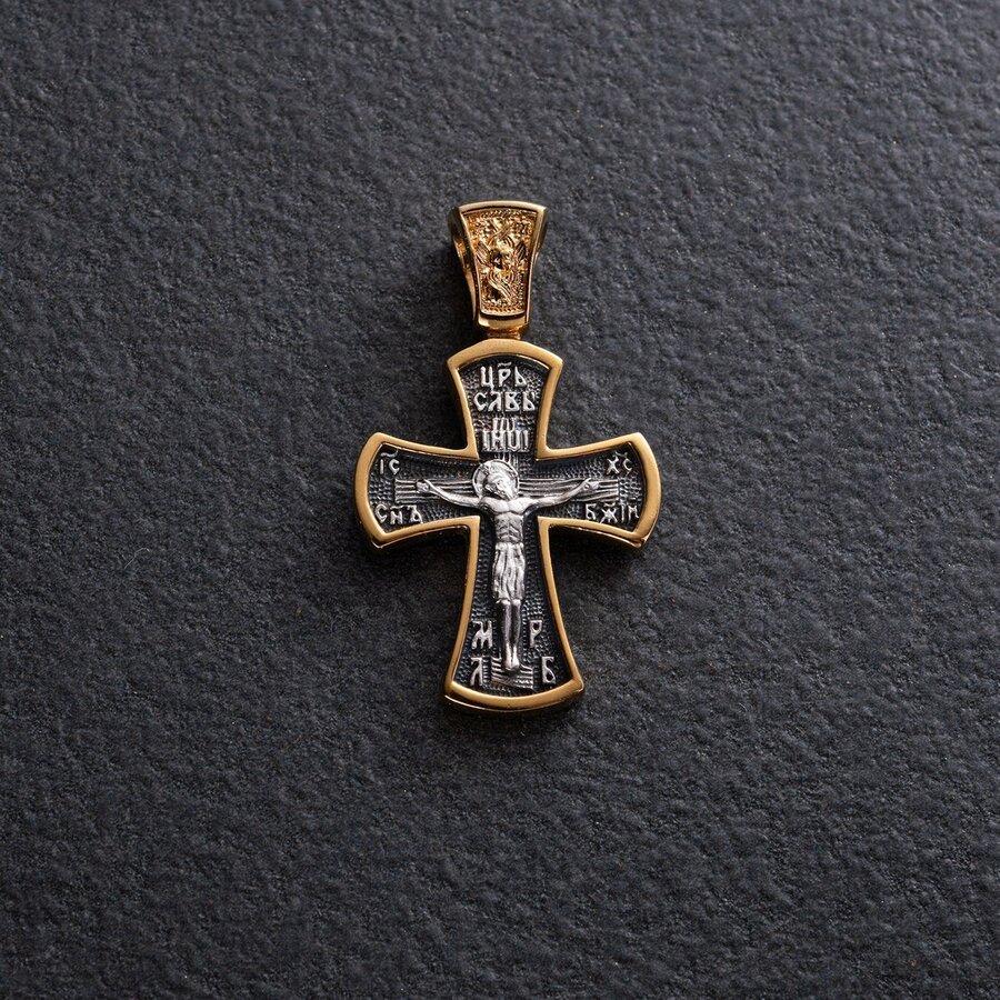 Серебряный крестик православный с позолотой 132506