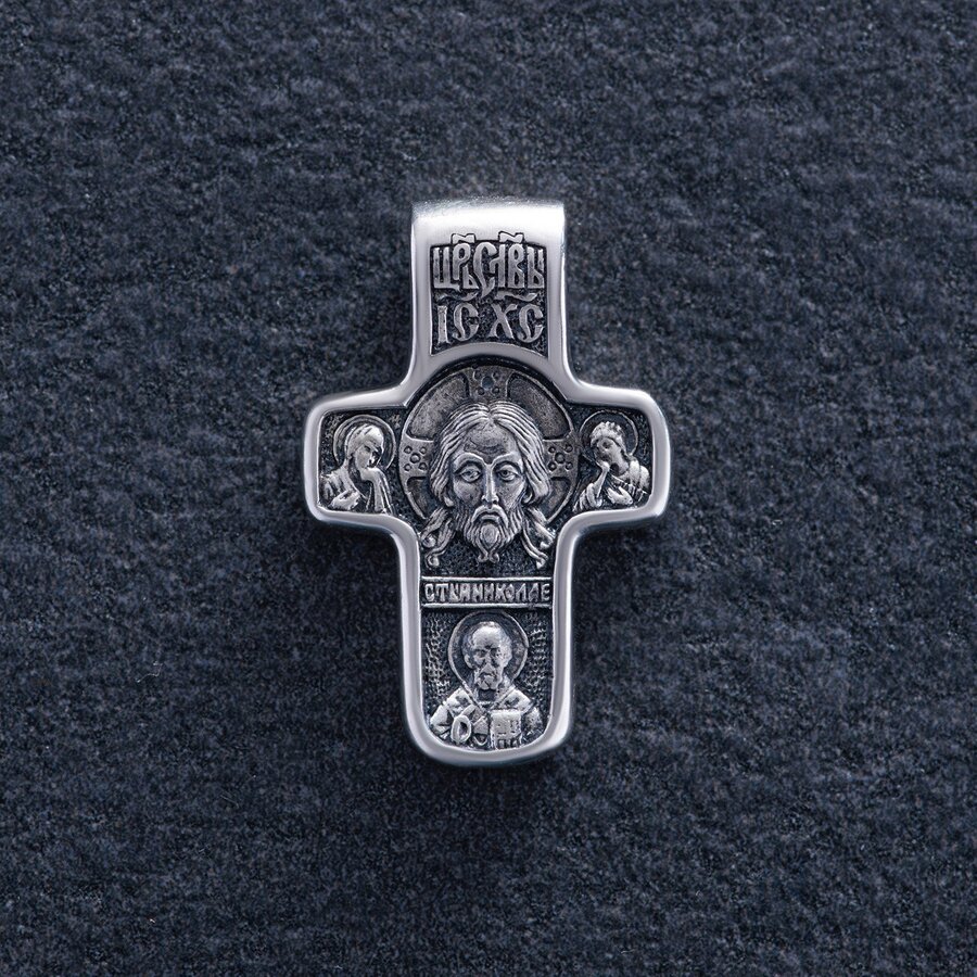 Серебряный крест "Спас Нерукотворный. Покров Божией Матери" 13090с