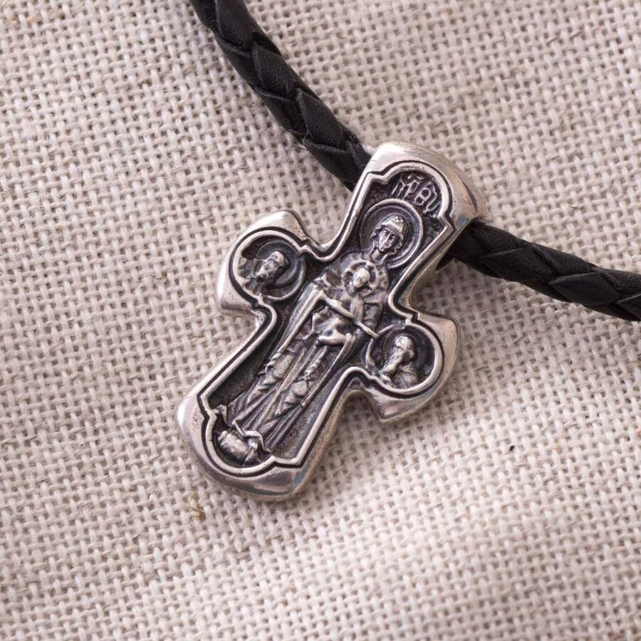 Православный серебряный крест "Деисус. Божия Матерь "Никопея" 13372