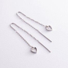 Сережки - протяжки "Сердечки" у сріблі 123241