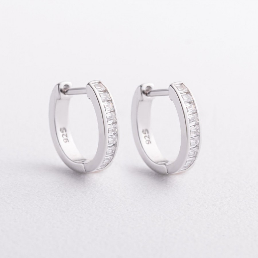 Серебряные серьги - кольца с фианитами 123558