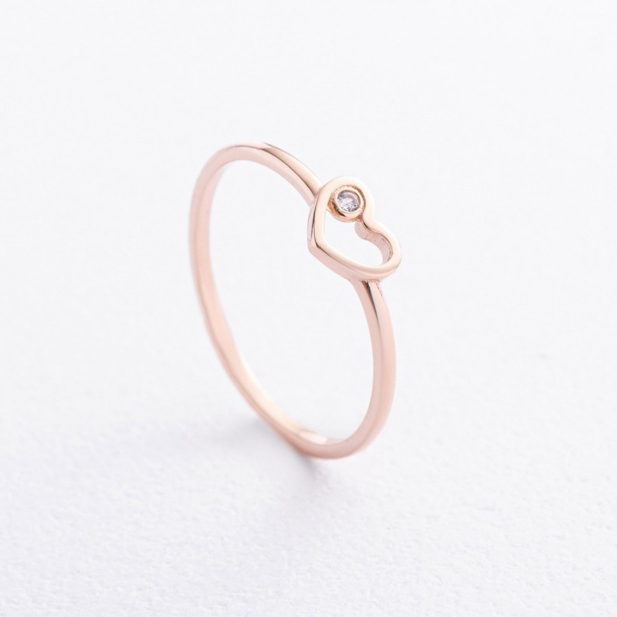 Кольцо "Сердечко" в красном золоте (фианит) к08487