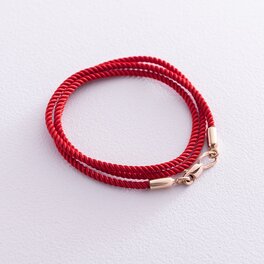 Шовковий червоний шнурок з гладкою золотою застібкою (2 мм) кол00866