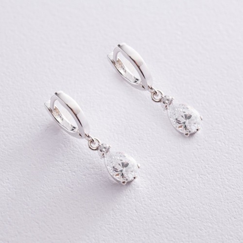 Срібні сережки з фіанітами 121010